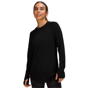 Lululemon Lightweight Boolux Cashmere Bamboo Blend Crew Neck Sweater Black Sz 4